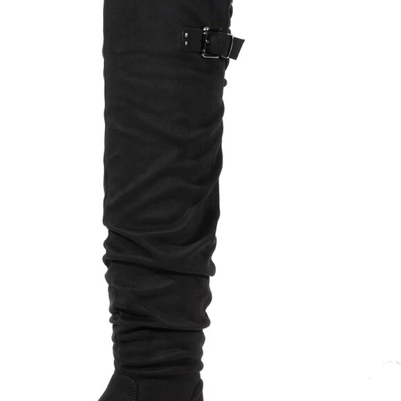 Women's Suede Over The Knee Thigh High Winter Boots - Black-p 6 - Picture 1 of 5